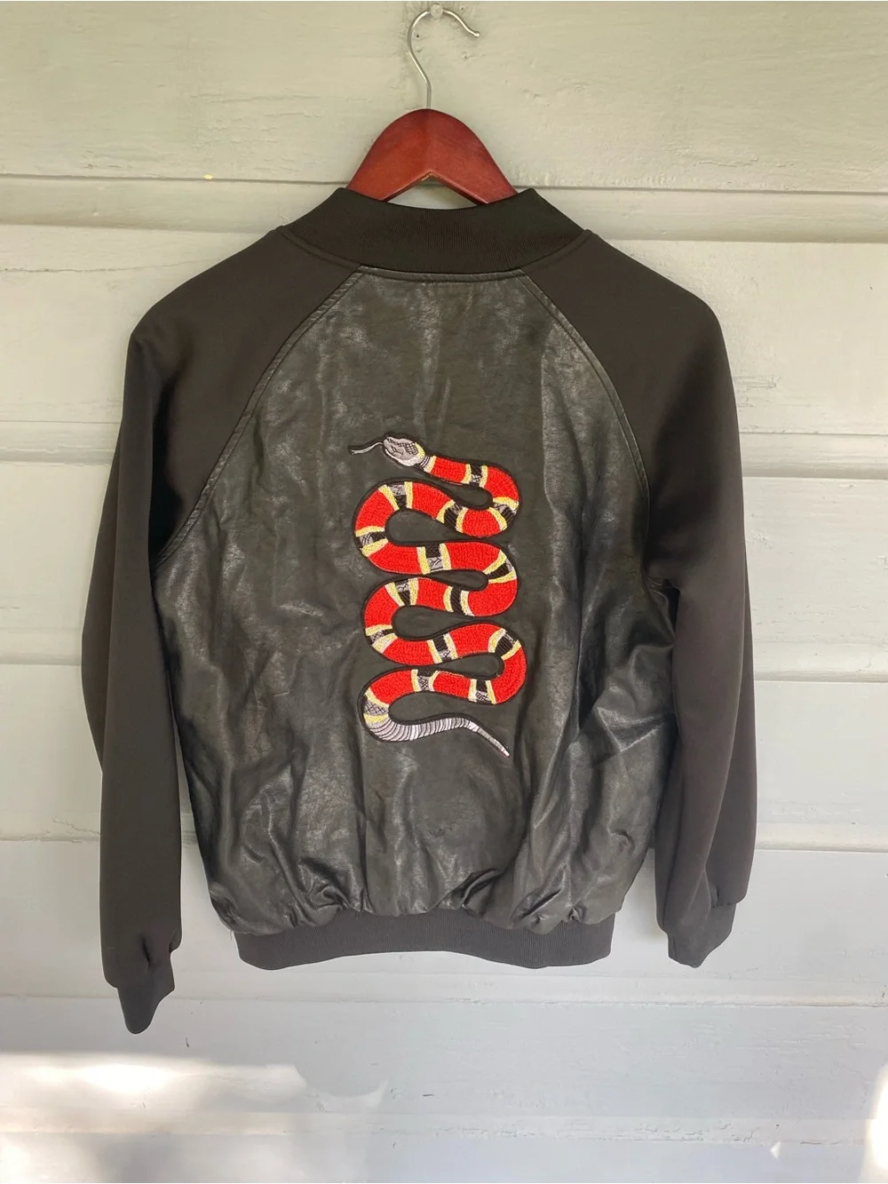 Lola and the Boys Faux Leather Bomber Jacket with Snake in Black Sz 14 BNWT
